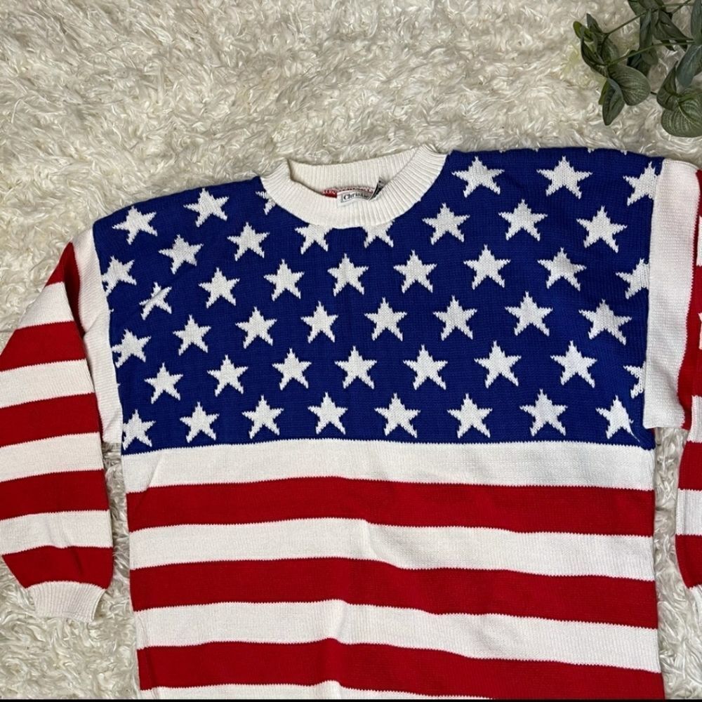 💐Vintage American Flag Knit Sweater Sz L? - Picture 3 of 5